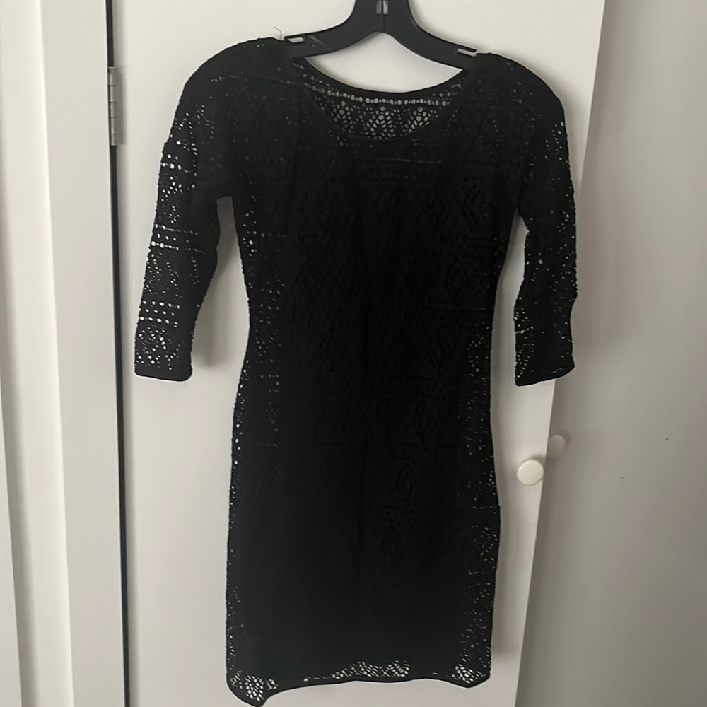 Express Open Knit Black Fitted Dress
